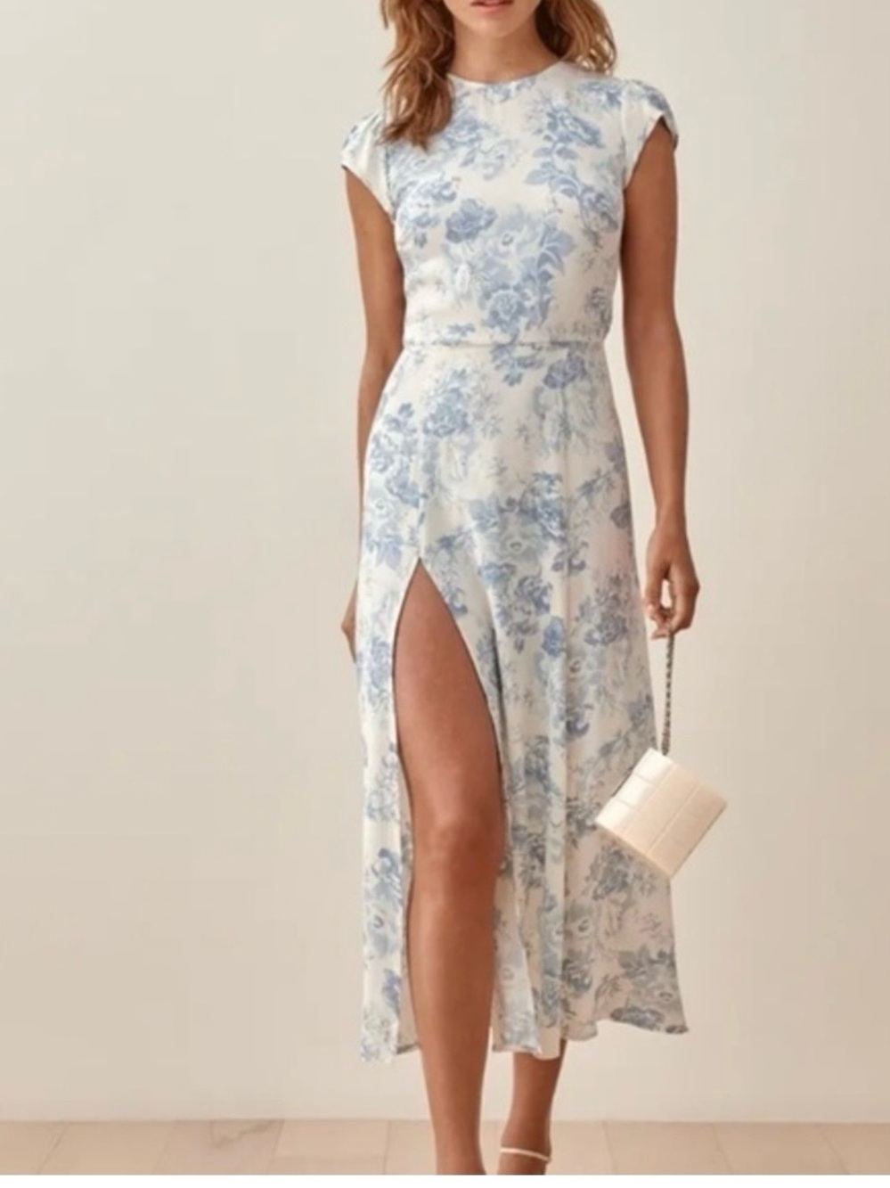 Reformation Gavin Blue White Floral Midi Dress Size 4
